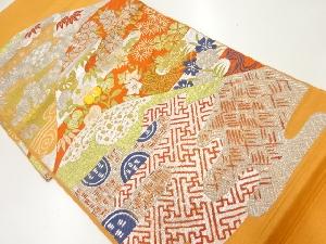 アンティーク　遠山に花・古典柄模様織出し袋帯（材料）